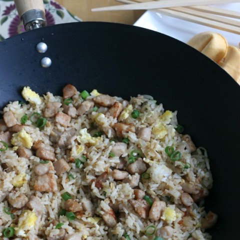 Skip take out and make your own Pork Fried Rice at home! It's simple, easy and delicious! Add some Fortune Cookies and you have a fun dinner! Pin to your Recipe Board!