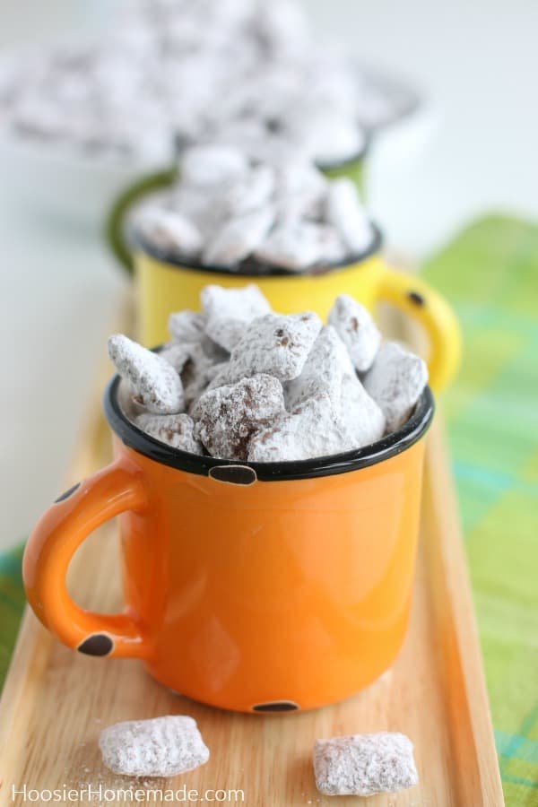 Puppy Chow Chex Mix in cups