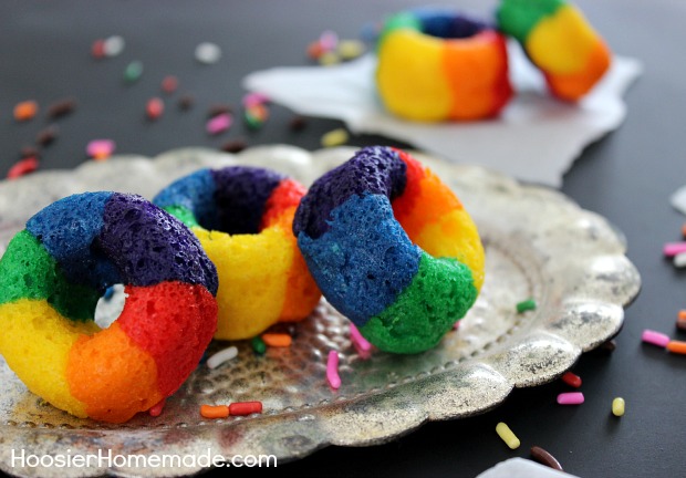 Mini Rainbow Doughnuts :: Recipe on HoosierHomemade.com