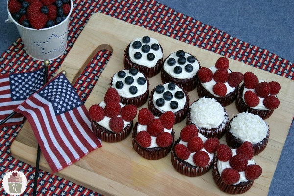 Red Velvet Flag Cupcakes for Fourth of July