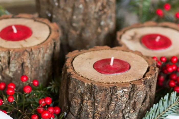 Rustic Love Tea Light Candle Holder Wooden Log Table Centrepiece Christmas Decor 