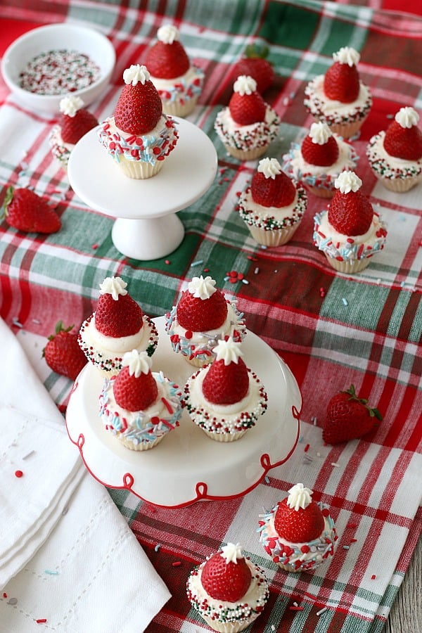 Vanilla Cupcakes with Santa Hats