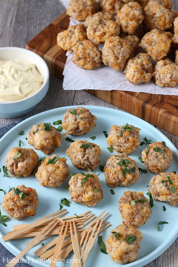 Sausage Balls on blue plate