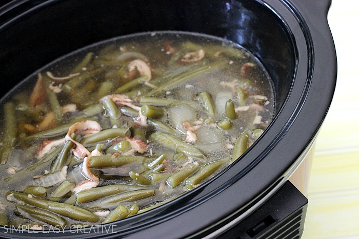 Green Beans cooking in Crockpot