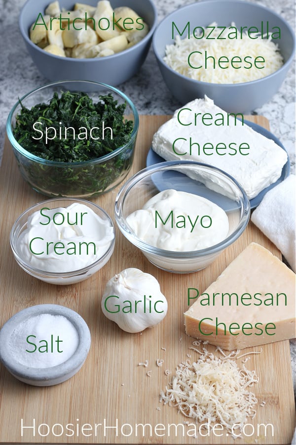 ingredients to make spinach artichoke dip