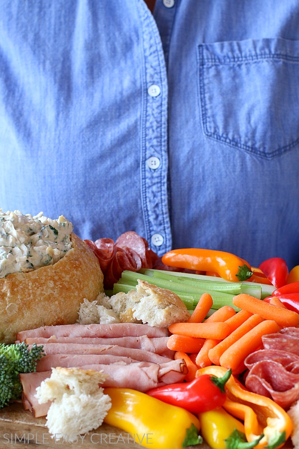 Charcuterie Board with Spinach Dip