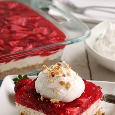 STRAWBERRY PRETZEL SALAD -- This crowd pleasing salad may be more like Strawberry Pretzel Dessert! Make it and decide for yourself!