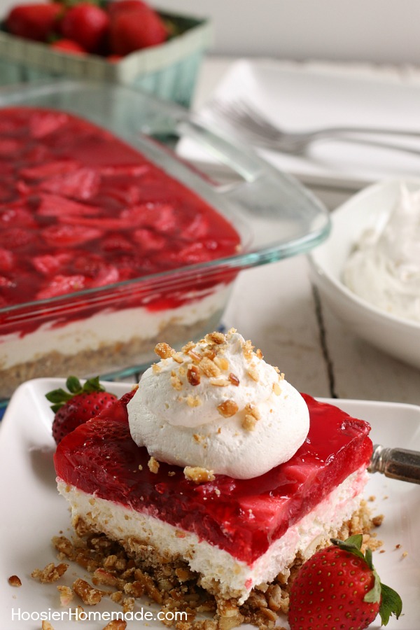 STRAWBERRY PRETZEL SALAD -- This crowd pleasing salad may be more like Strawberry Pretzel Dessert! Make it and decide for yourself!