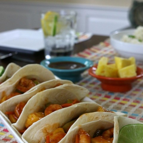 SWEET AND SOUR SHRIMP TACOS -- Dinner is FAST with these shrimp tacos! On the table in under 30 minutes! And the kids will love them too!