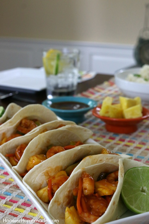 SWEET AND SOUR SHRIMP TACOS -- Dinner is FAST with these shrimp tacos! On the table in under 30 minutes! And the kids will love them too! 