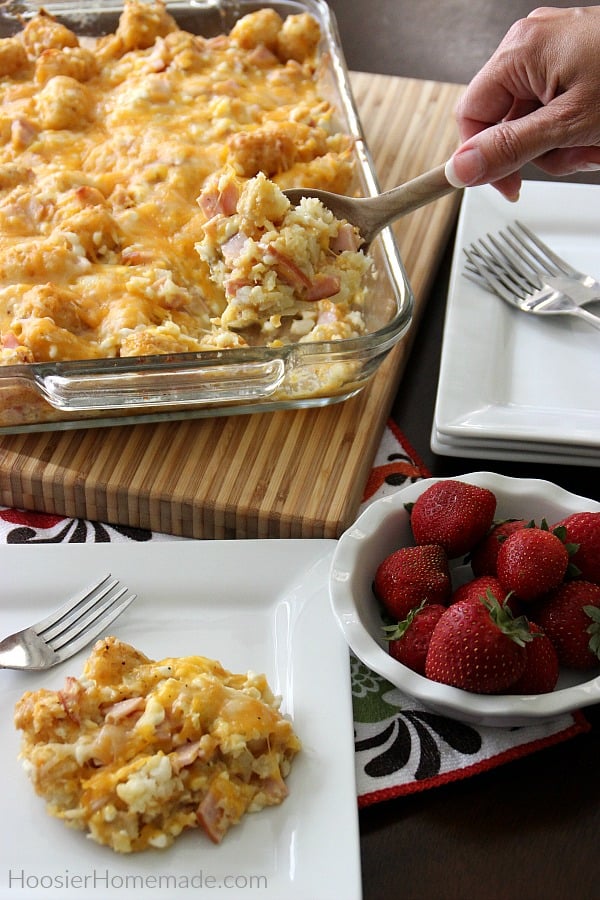 Tater Tot Breakfast Casserole on table