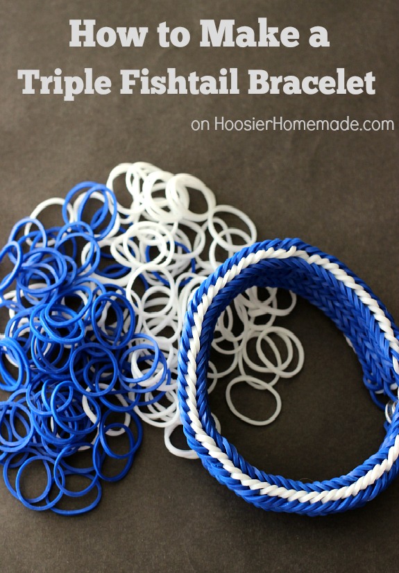 How to Make a Triple Fishtail Rubber Band Bracelet | Directions on HoosierHomemade.com