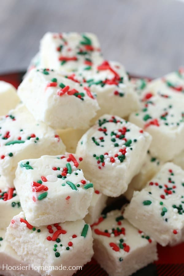Vanilla Fudge Recipe with red and green sprinkles